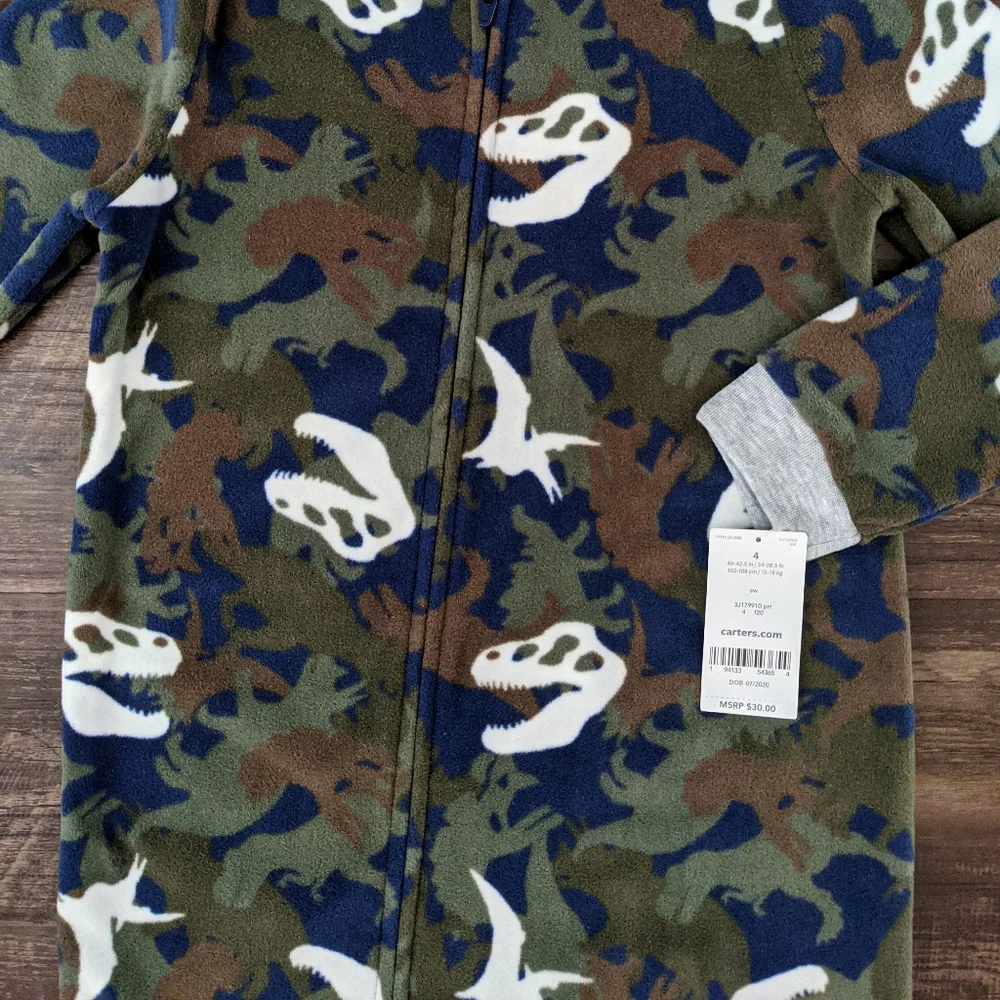 NWT Carter's Dinosaur Camo Fleece Footie Pajamas